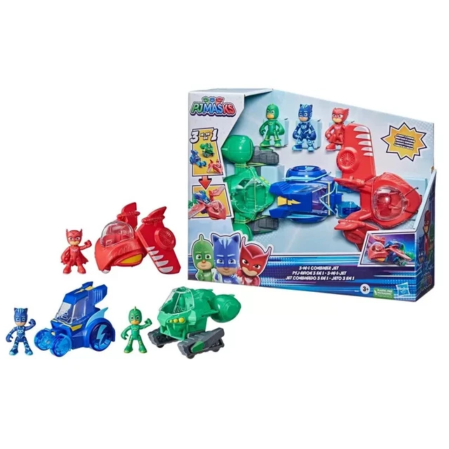 PJ Masks 3-in-1 Combiner Jet Toy Set with 3 Cars and 3 Action Figures for Kids