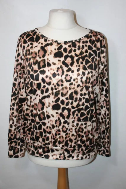 Bnwt Size 20 Brown Animal Print Stretchy Long Sleeve Top     4592