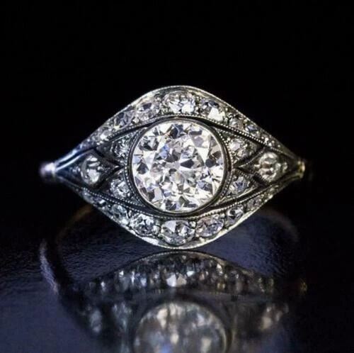 Art Deco Style Lab-Created Diamond Engagement Two-Tone Ring in 925 Silver