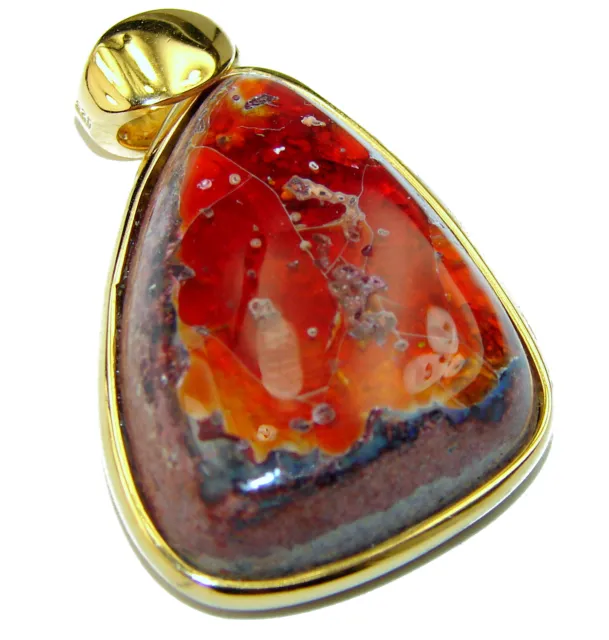 SPECTACULAR NATURAL Mexican Fire Opal 14K Gold over .925 Sterling ...