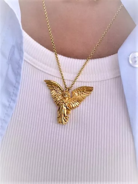 Schutzengel Kette, Engelkette, Anhänger, Engel Flügel Halskette, vergoldet