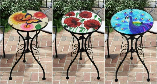 Outdoor Garden Table Round Metal Tempered Glass Large Patio Furniture Peacock