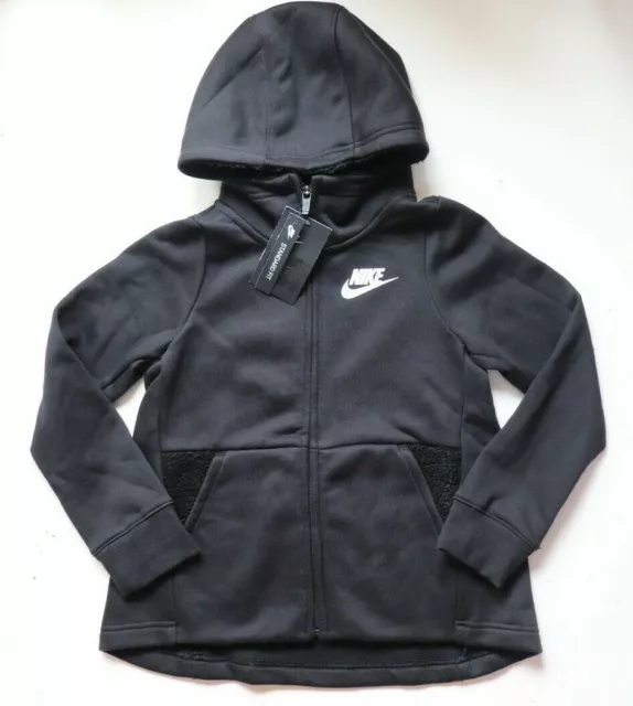 Nike Sportswear Sherpa Fleece Zip Hoodie Jacket Cj4413-010 - Girls S 8-10 Years