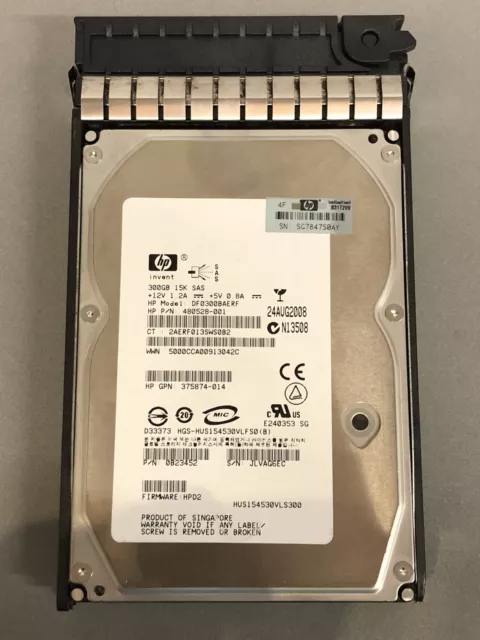 HP 300GB 15K 3.5” SAS Server Hard Drive DF0300BAERF PN: 480528-001 USED HOT SWAP