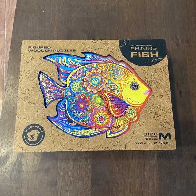 Unidragon "Shining Fish" Wooden 196-Piece Jigsaw Puzzle - Medium - Complete