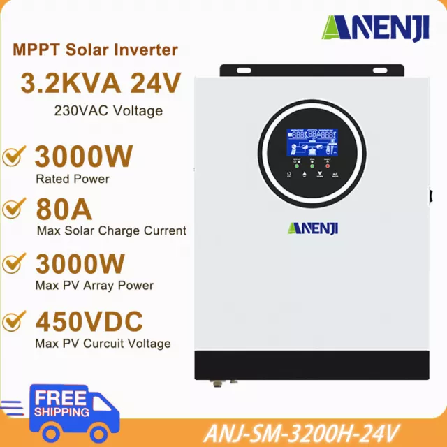 3.2KVA 3KW Solar Inverter MPPT 80A Off-Grid Hybrid 230V 24V 500V Pure Sine wave