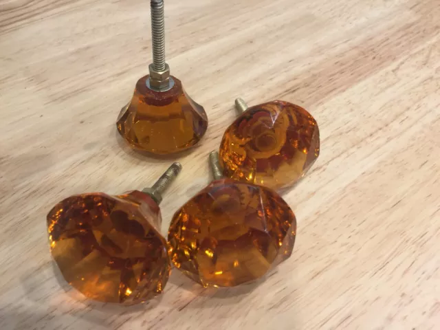 Poignée porte/tiroir en cristal ambre/verre XL 6,5 cm de diamètre. Lot de 4 poignées