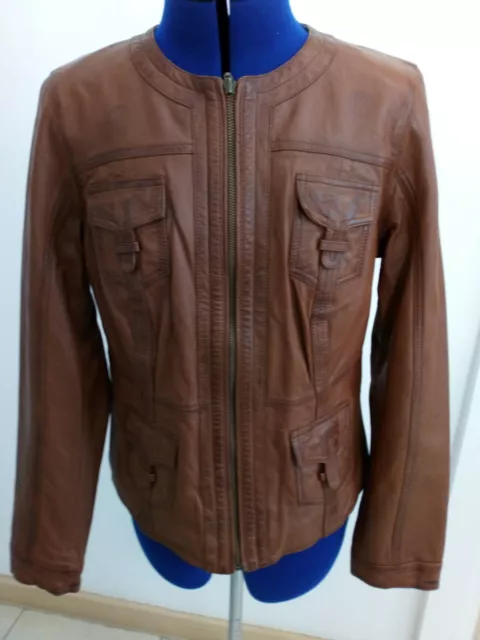 Women Classic Leather Jacket Chocolate Brown Stylish Ladies Casual Top Size12 UK