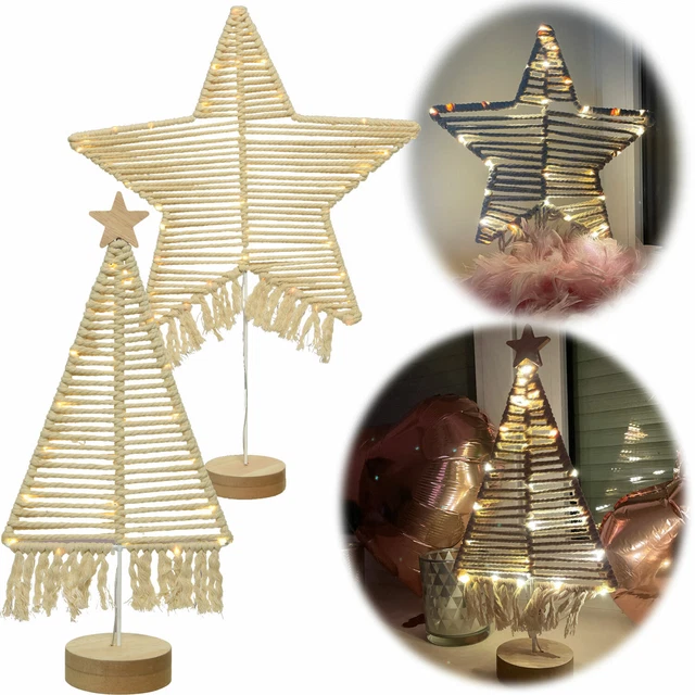 LED Leuchtstern Tannenbaum 40cm Boho Makramee Timer Beleuchtet Weihnachtsstern