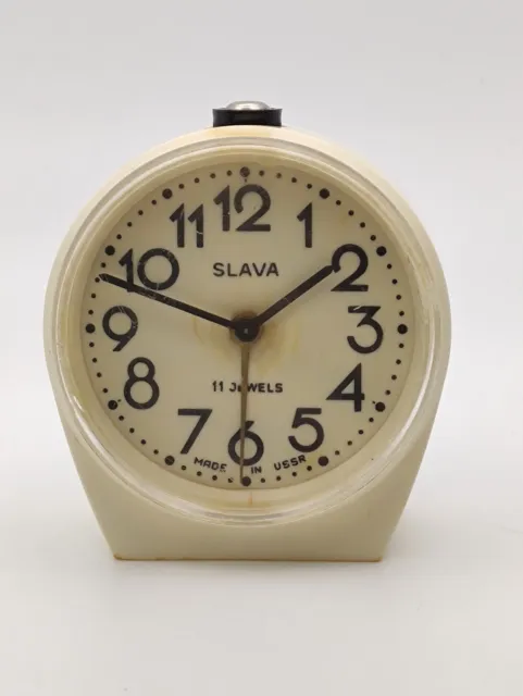 Mechanical Alarm Clock Slava 11 Jewels Russian USSR Soviet 1960s