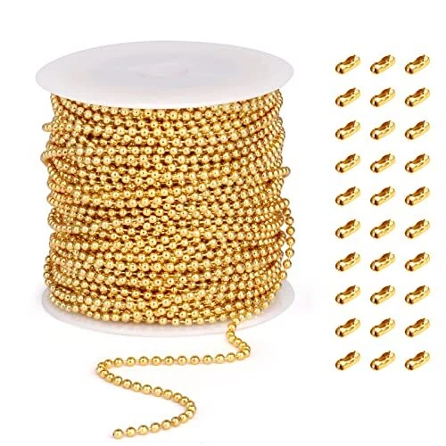 Gold Ball Bead Chain [2.4mm/50Feet] 18K Gold Plated Stainless Steel Ball Chai...