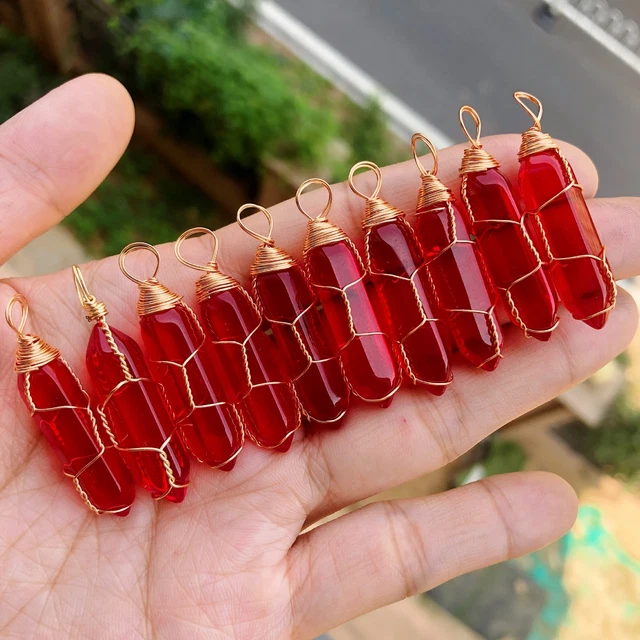 10pcs Red Crystal Hexagon Point Pendant Chakra Reiki Healing Amulet