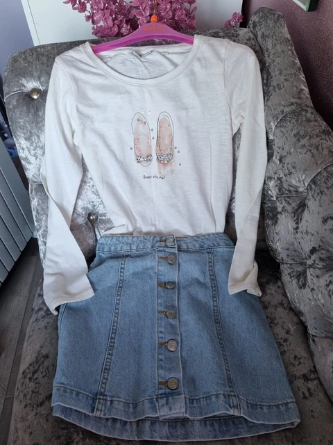 💕Pretty girls outfit bundle. Top and denim skirt. Age 9 yrs. Next / new look