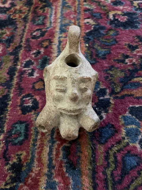 Ancient Terracotta Roman Oil Lamp With Face