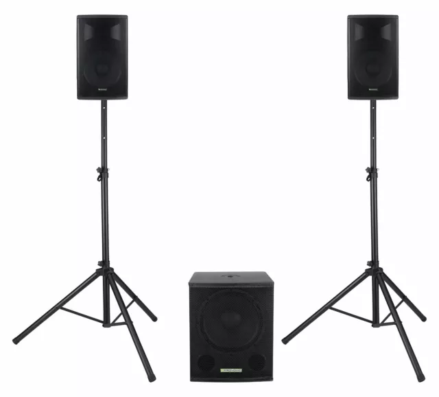 Aktive PA-Anlage mit 1x 15"-Subwoofer und 2x 10"-Hochtöner für Bands und DJs