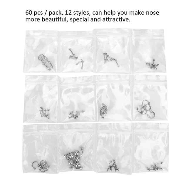 60 X / Set Stainless Steel Nose Nose Stud Body Piercing Jewelry Set GDT