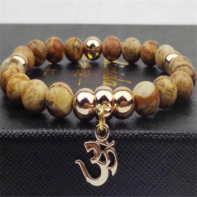 8MM Picture Stone Buddhist Bead Bracelet Bless Mala Meditation Yoga Buddhism