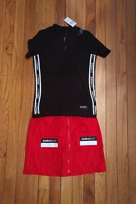 NWT Justice Girls Outfit Active Logo Tape Sport Top/Skirt Built In Short Size 10