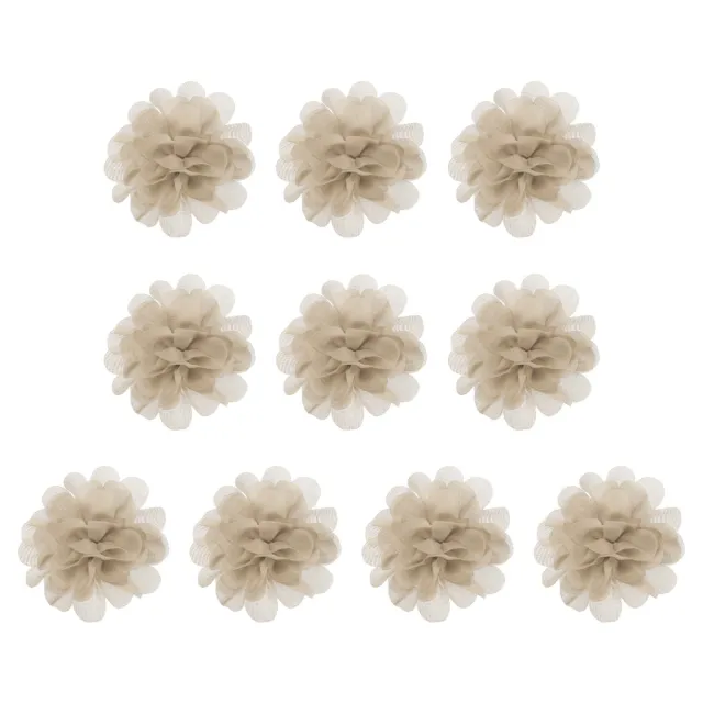 10Pcs 2.8" Chiffon Flowers Fabric Flower Sewing Fabric Appliques Khaki