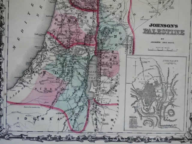 Holy Land Palestine Israel Jerusalem 1862 Johnson & Ward map Civil War-era Issue 3