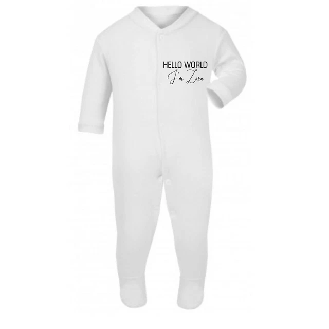 Hello World Babygrow Personalised Printed Any Name Sleepsuit Any Name Boy Girl