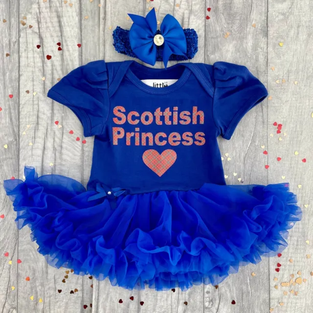SCOTTISH DRESS TUTU ROMPER, Red Tartan Scottish Princess Heart, Blue Dress