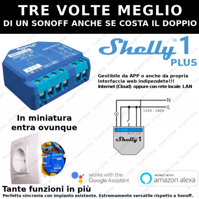 Interruttore WiFI professionale SHELLY 1 plus Alimentatore DOMOTICA  iOS Android