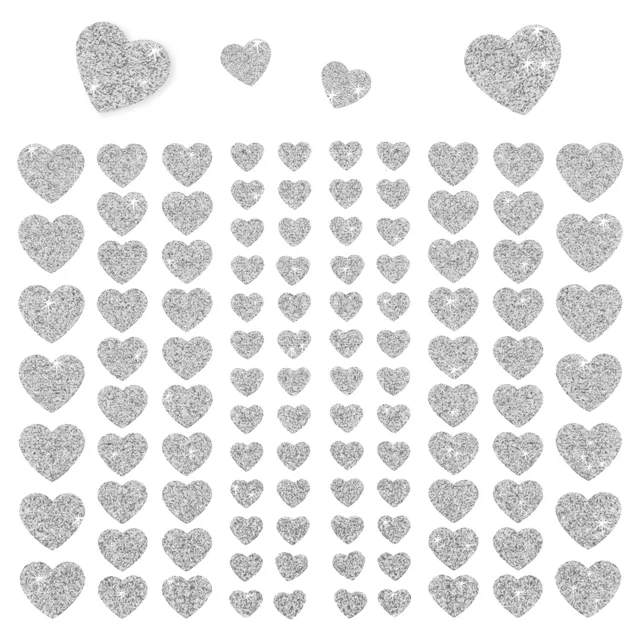 106 Herz Aufkleber mit Glitzer Effekt in Silber Herzen Sticker Scrapbooking Deko