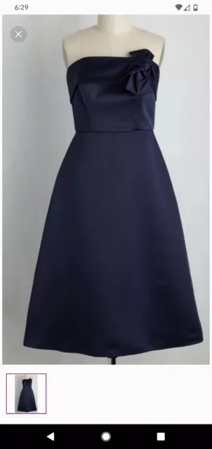 Modcloth Wendy Bird dress NWT Size 0 Satin Formal Midi Dress Strapless Navy Blue