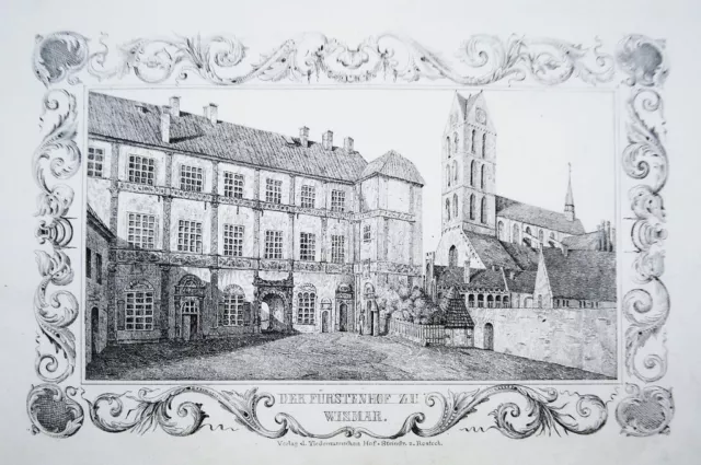 Wismar Fürstenhof  Mecklenburg alte Lithographie 1843