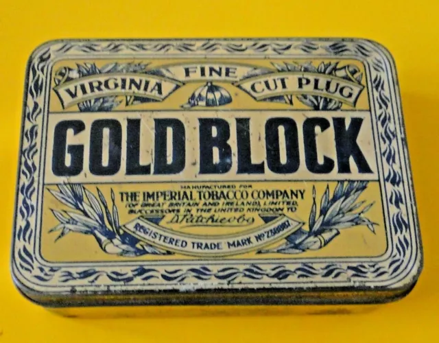 Box Empty GOLD BLOCK Virginia Delicate Cut Plug The Imperial Tobacco Company