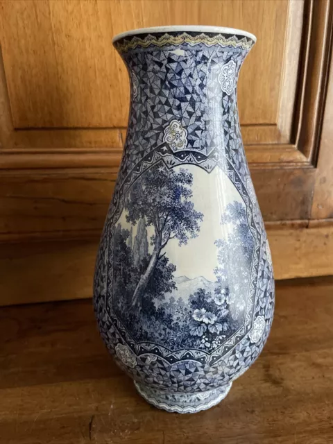 Ancien Villeroy et Boch vase en faïence Paysage bleu 2