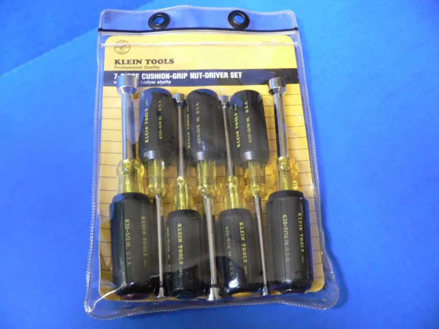 Vintage Klein Tools Cushion Grip 630 series Nut Driver -  Set of 7  & Pouch