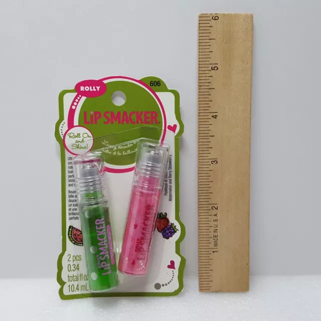 RARE USA Made Bonne Bell ROLLY Lip Smacker WATERMELON & BERRY STRAWBERRY Gloss