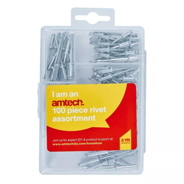 100Pc Assorted Rivets 6 Different Sizes In Handy Plastic Storage Case