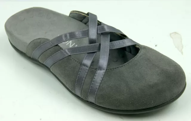 Vionic Claire Women's Shoes Sz 7 Gray Suede Criss Cross Strap Mule Slip On Slide