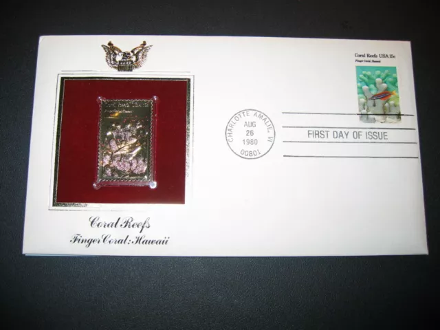 1980 FINGER CORAL REEF HAWAII FDC Gold GOLDEN Cover replica STAMP $6.99 ...