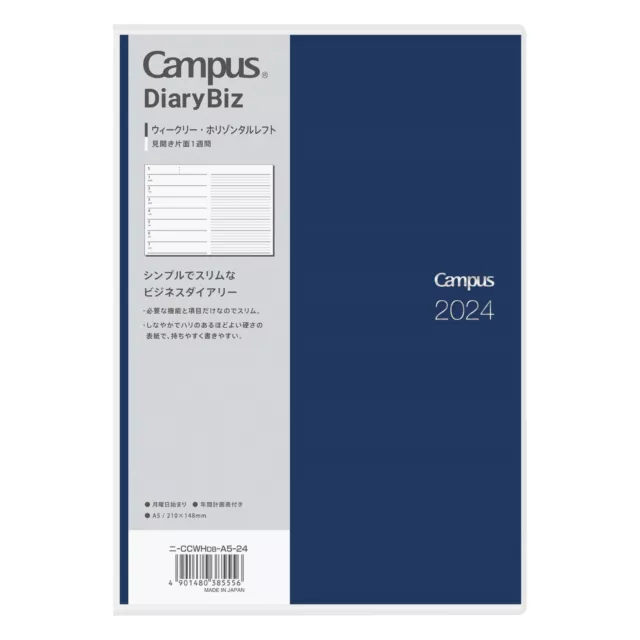 KOKUYO CAMPUS DIARY Biz Notebook 2024 A5 Weekly Horizontal Left Dark
