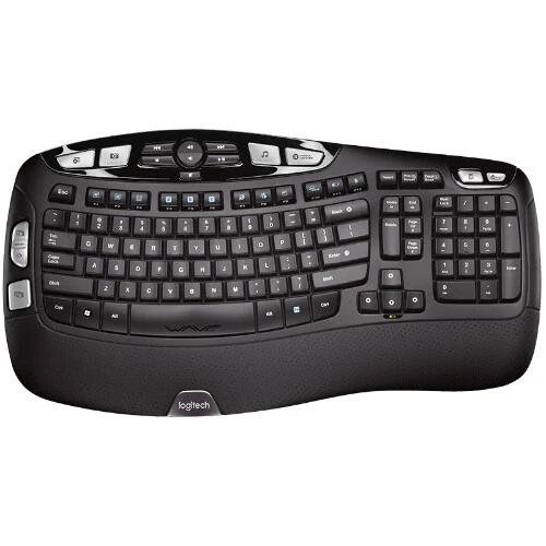 Logitech K350 Wireless Keyboard W/ Plug and Play Setup in a Wave-Shaped Frame