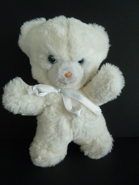 J9. DOUDOU PELUCHE OURS BOULGOM Blanc yeux bleu 24cm - TBE