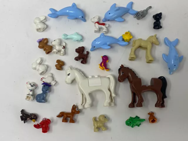 Lego Duplo Farm Animals Lot of 28 Pieces  Rabbit Cat Horse Dolphin Frog Dog
