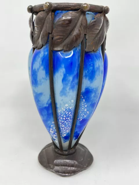 Vase Glass & Wrought Iron & Molten Glass Art Deco Antique Glass