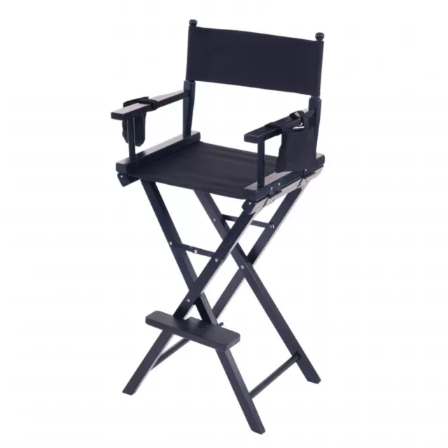 Professional Black Wooden Folding Director Makeup Chair with 2 Storage Pouches