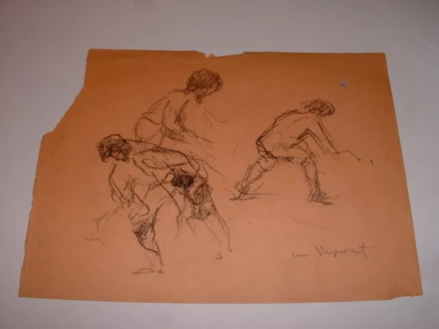 Very Rare William Meyerowitz Early Original Drawing 3 Figures Listed Artist