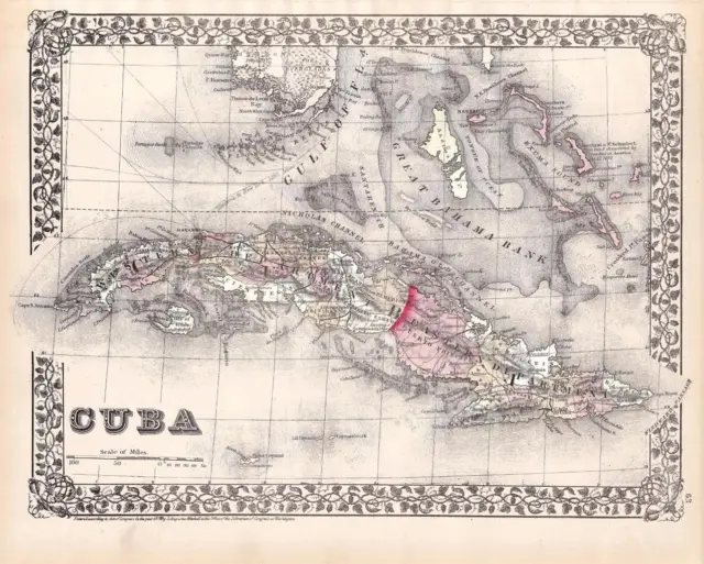 1874 Antique Mitchell Atlas Map Of Cuba-Hand Colored