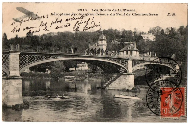 CPA 94 - CHENNEVIERES (Val de Marne). 2910. Airplane Moving Over Bridge