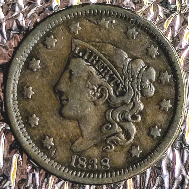 1838 1C N-5 Coronet Head Large Cent US Copper