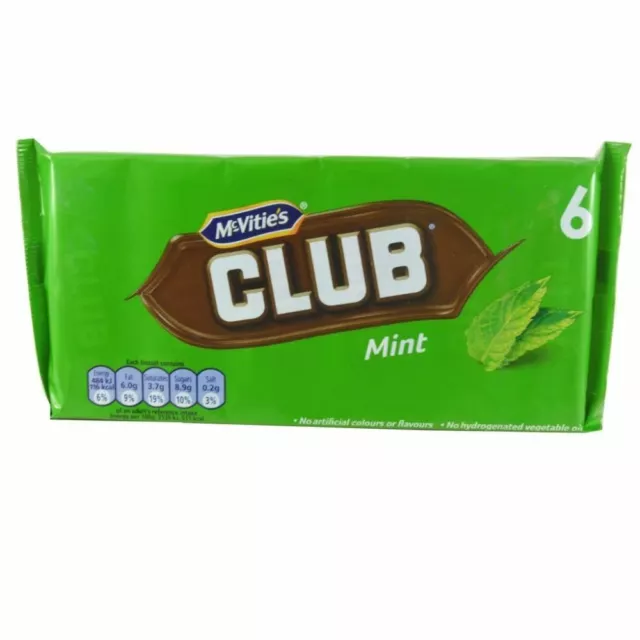 Biscuit au chocolat à la menthe McVitie's Club - 6 barres par paquet - Lot de 4