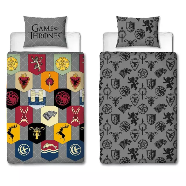 Game of Thrones Single Duvet Cover & Pillowcase Set Iconic Tv Series Official