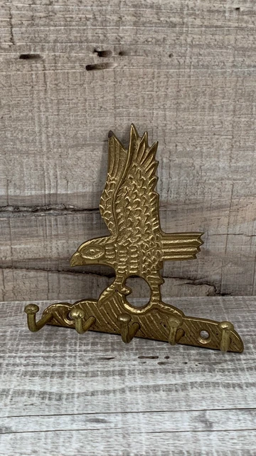 EAGLE KEY HOLDER Vintage Solid Brass Jacket Wall Hanger Hook India 3" x 3"